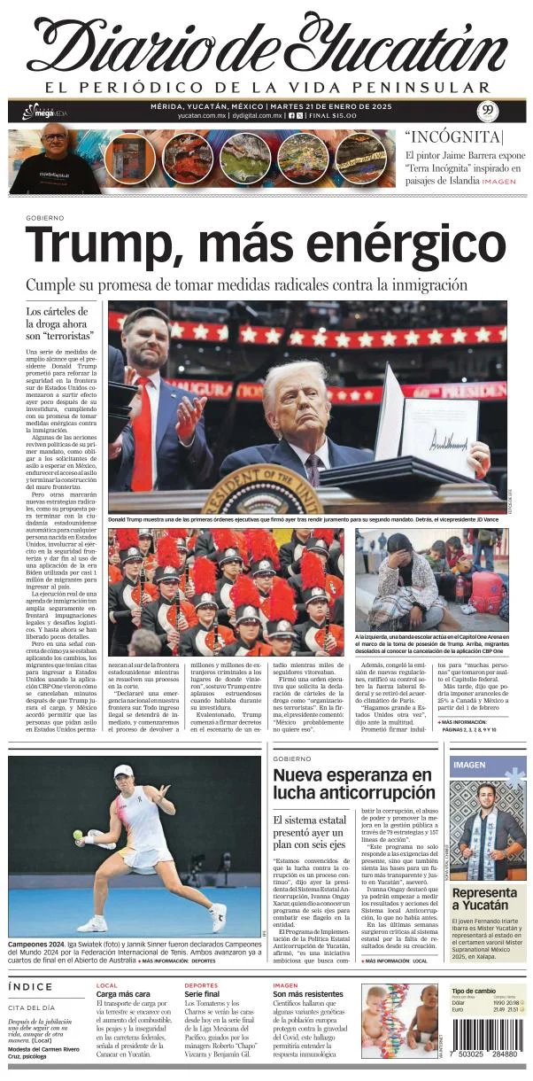 Portada de Diario de Yucatán del martes, 21 de enero de 2025