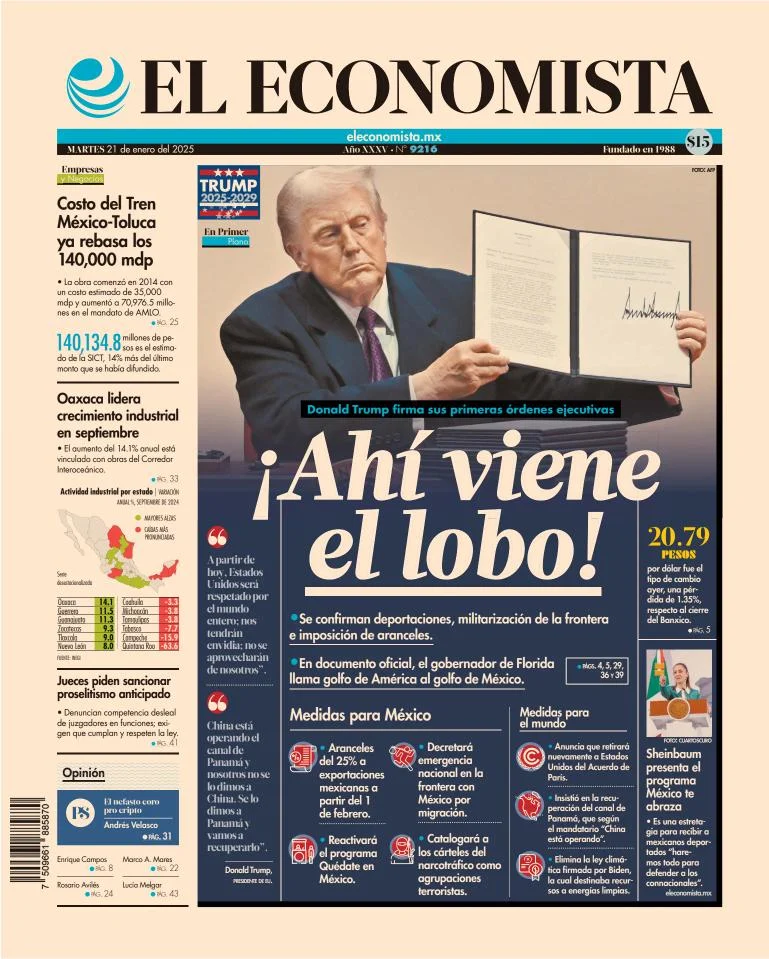 Portada de El Economista del martes, 21 de enero de 2025