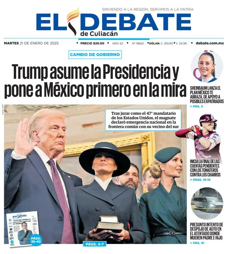 Portada de El Debate de Culiacán del martes, 21 de enero de 2025