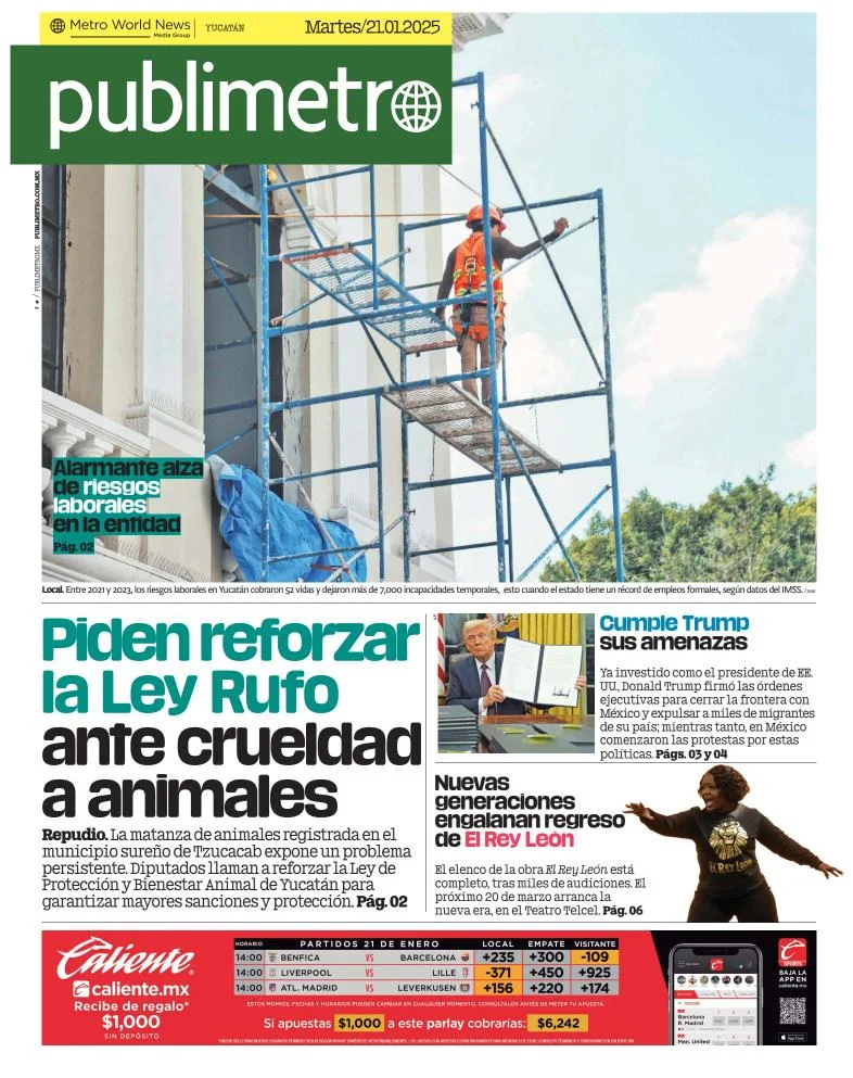 Portada de Publimetro Mérida del martes, 21 de enero de 2025