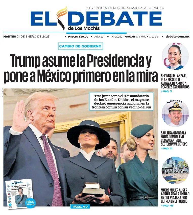 Portada de El Debate de los Mochis del martes, 21 de enero de 2025