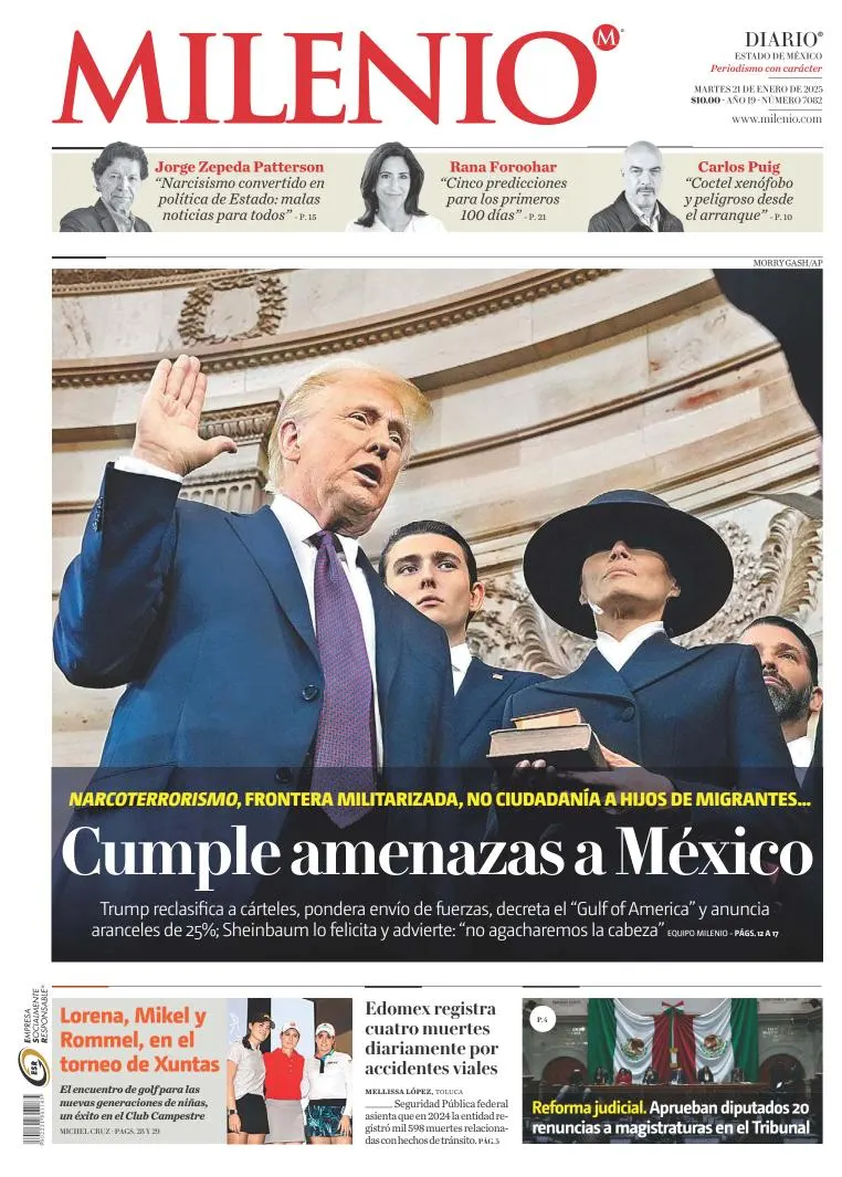 Portada de Milenio Edo de México del martes, 21 de enero de 2025