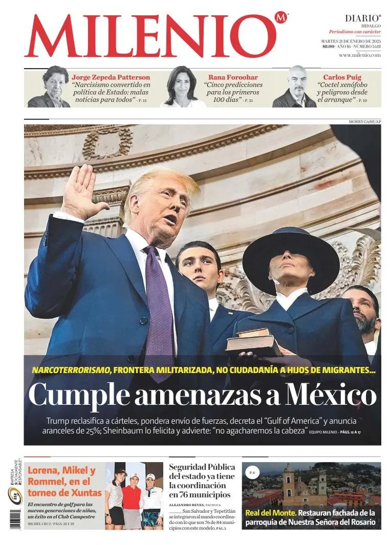 Portada de Milenio Hidalgo del martes, 21 de enero de 2025