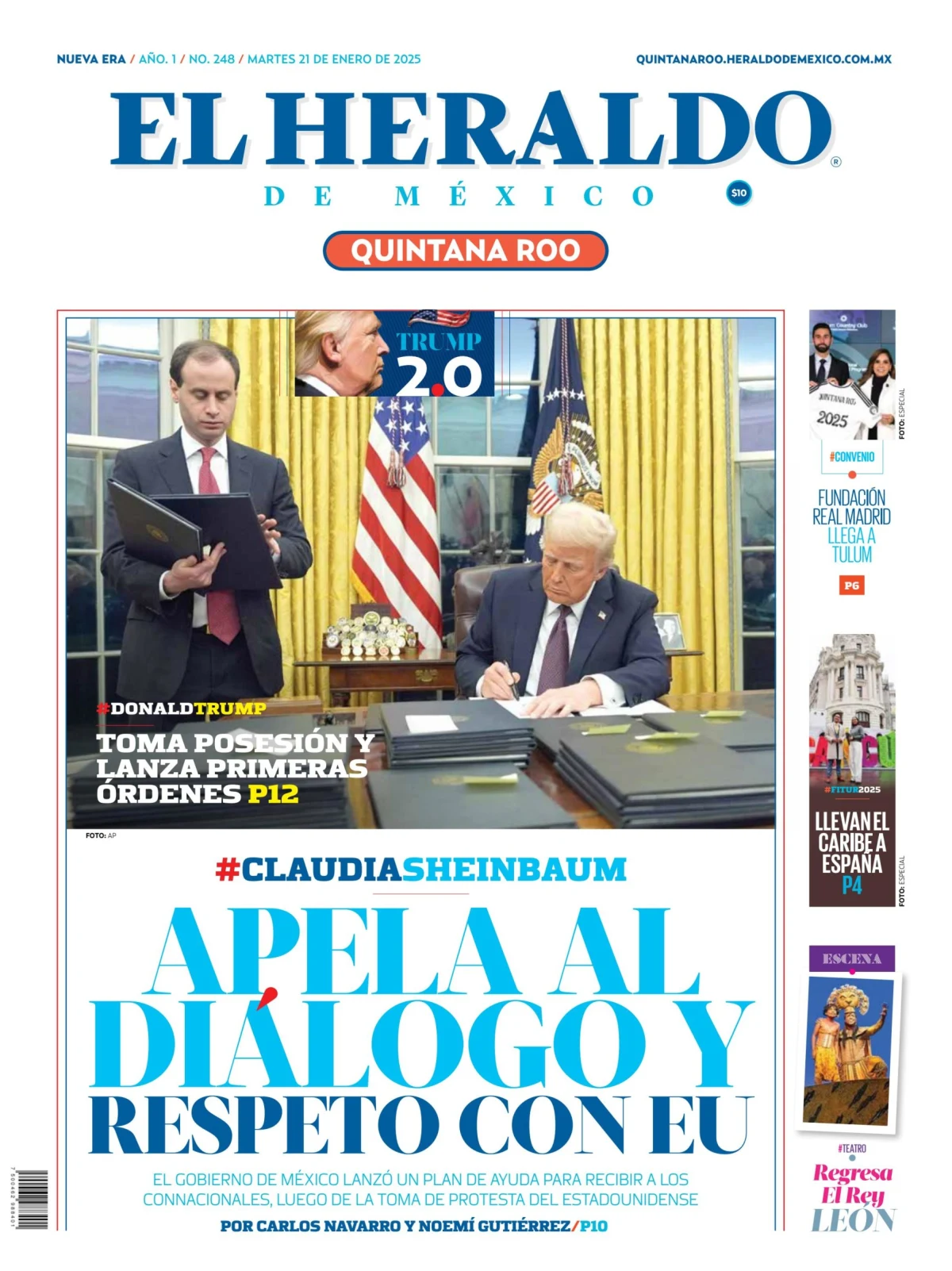 Portada de El Heraldo de Mexico - Quintana Roo del martes, 21 de enero de 2025