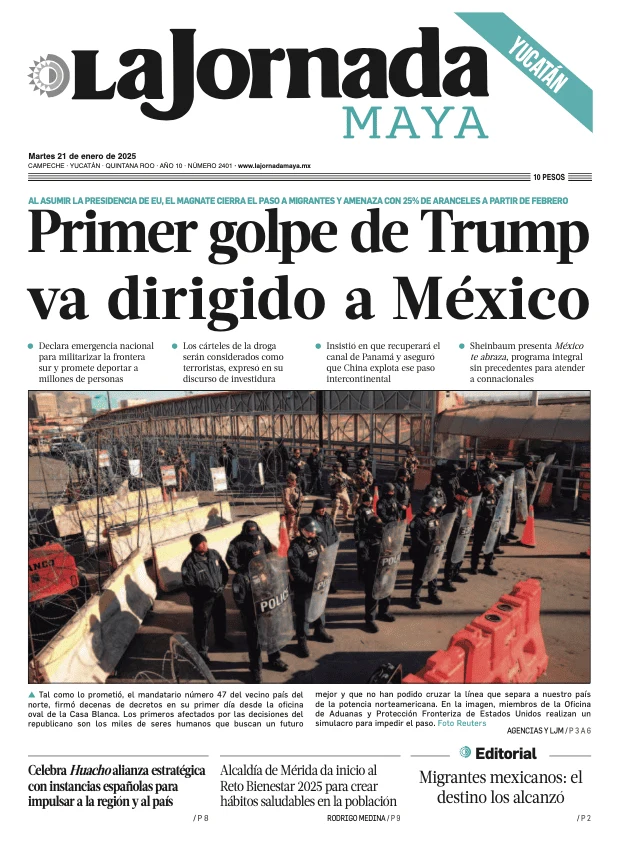 Portada de La Jornada Maya Yucatán del martes, 21 de enero de 2025