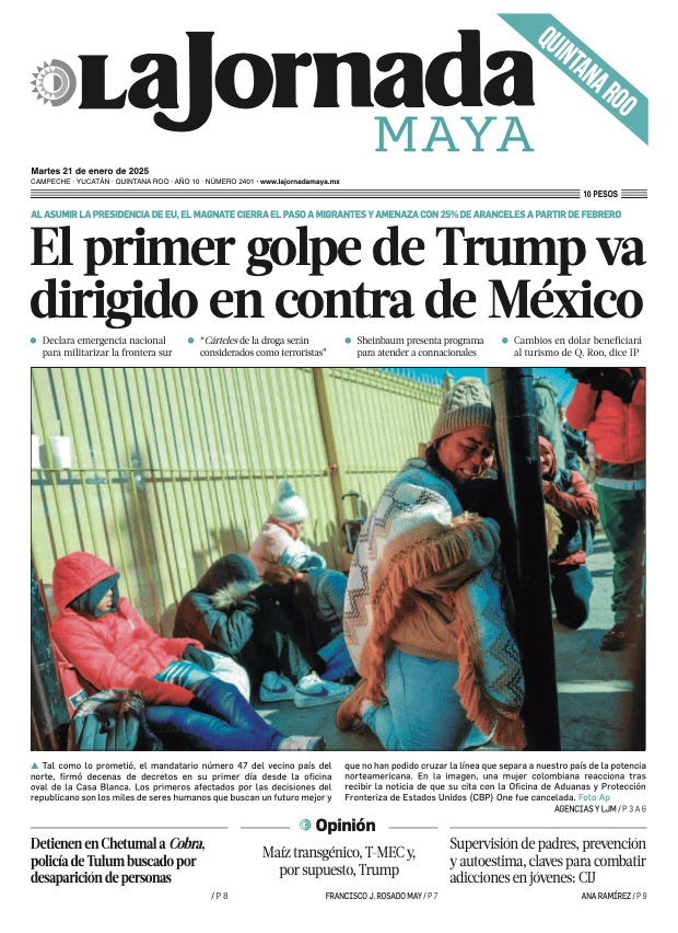 Portada de La Jornada Maya Quintana Roo del martes, 21 de enero de 2025