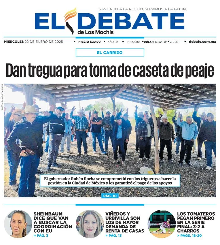 Portada de El Debate de los Mochis del miércoles, 22 de enero de 2025