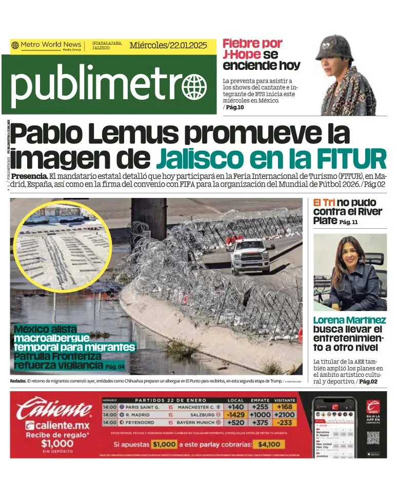 Portada de Publimetro Guadalajara del miércoles, 22 de enero de 2025