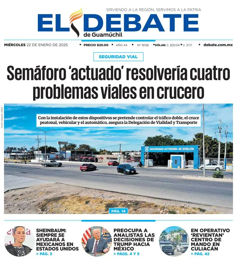 Portada de El Debate de Guamúchil del miércoles, 22 de enero de 2025