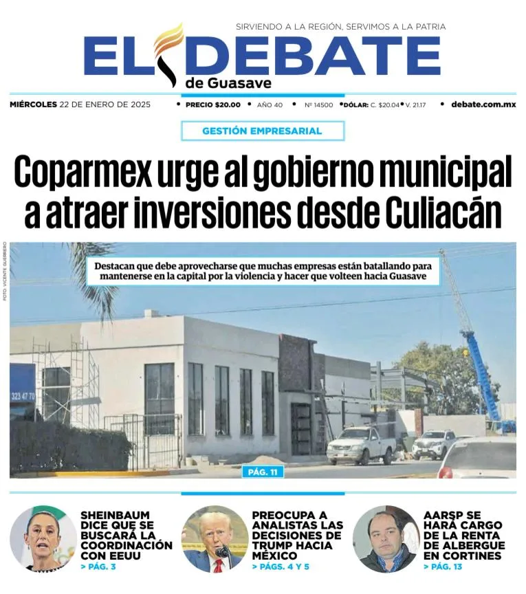 Portada de El Debate de Guasave del miércoles, 22 de enero de 2025