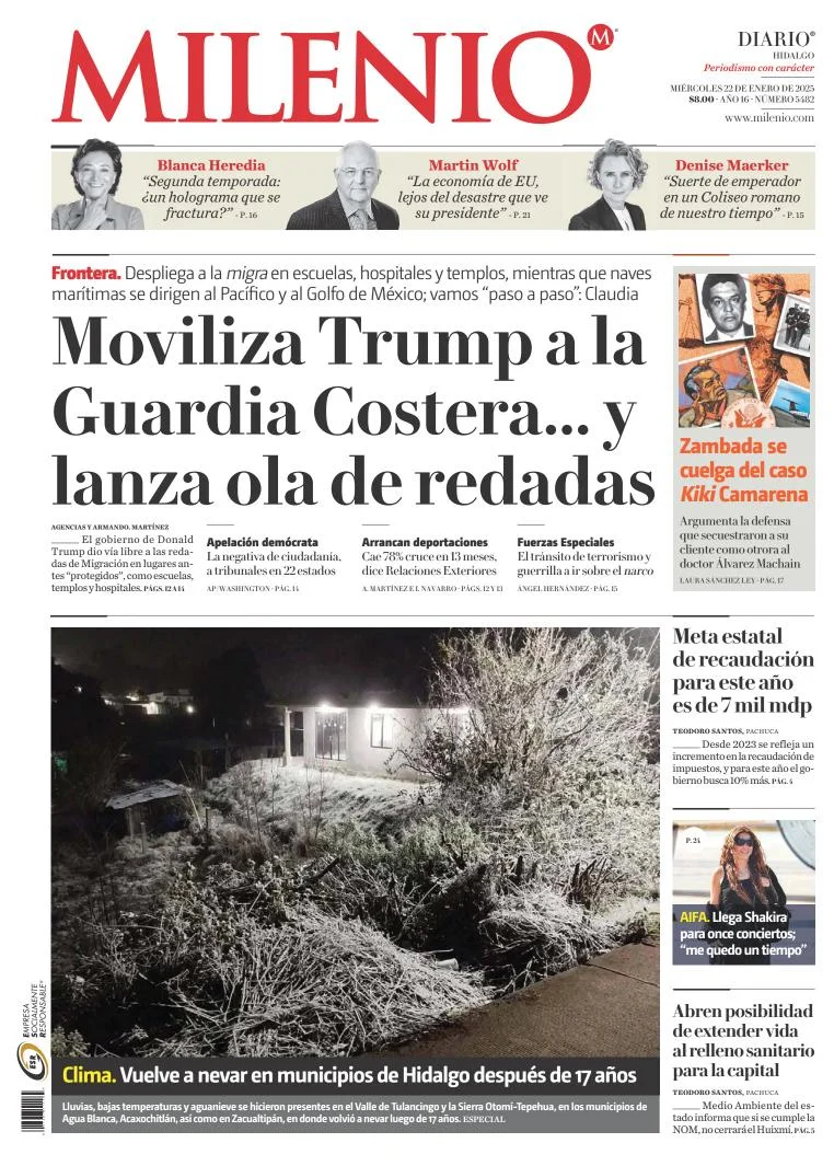Portada de Milenio Hidalgo del miércoles, 22 de enero de 2025