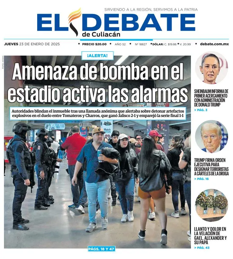 Portada de El Debate de Culiacán del jueves, 23 de enero de 2025