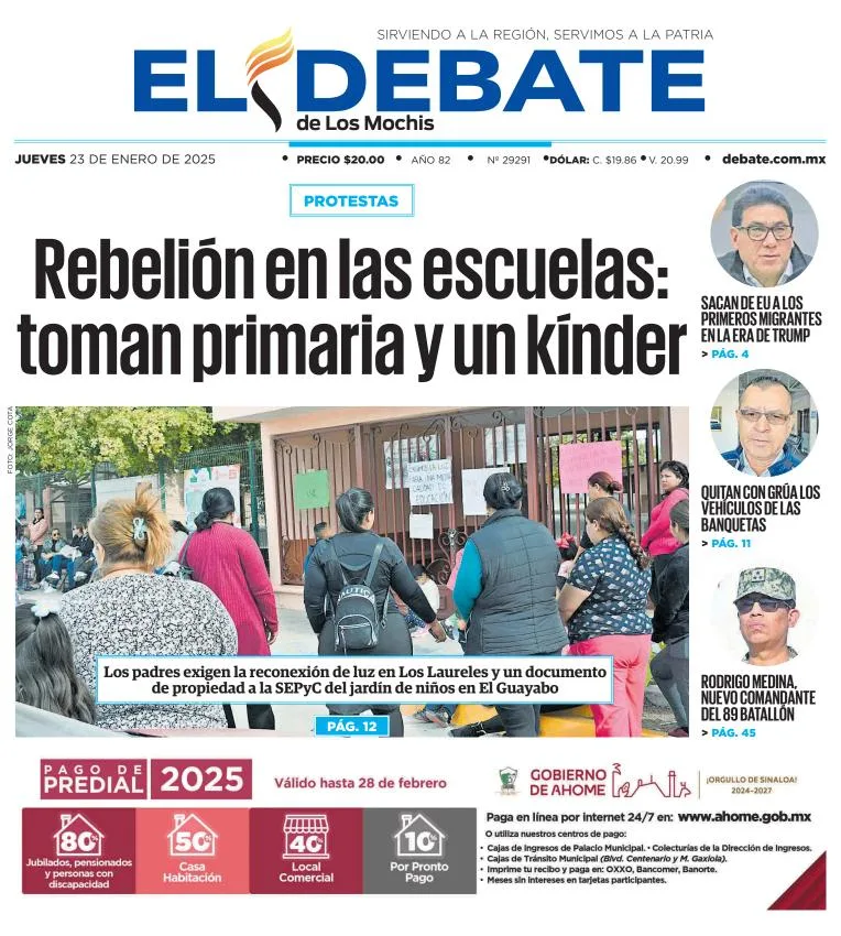 Portada de El Debate de los Mochis del jueves, 23 de enero de 2025