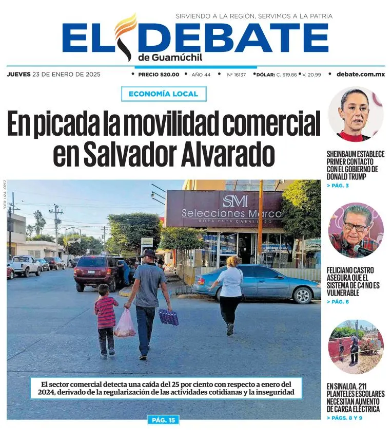 Portada de El Debate de Guamúchil del jueves, 23 de enero de 2025