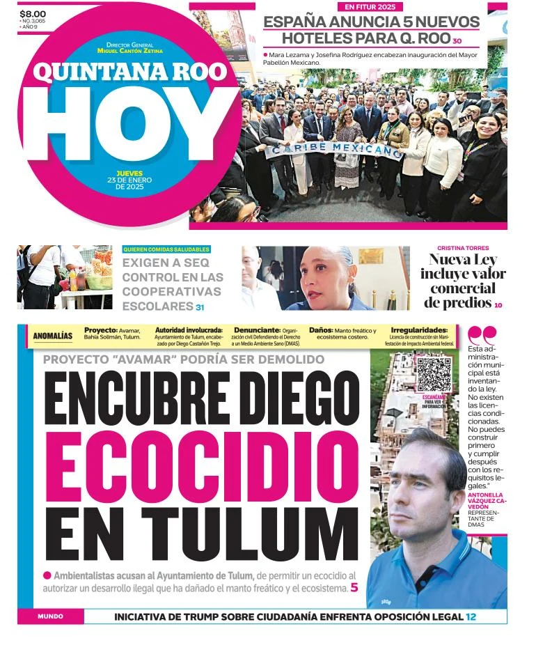 Portada de Quintana Roo Hoy del jueves, 23 de enero de 2025