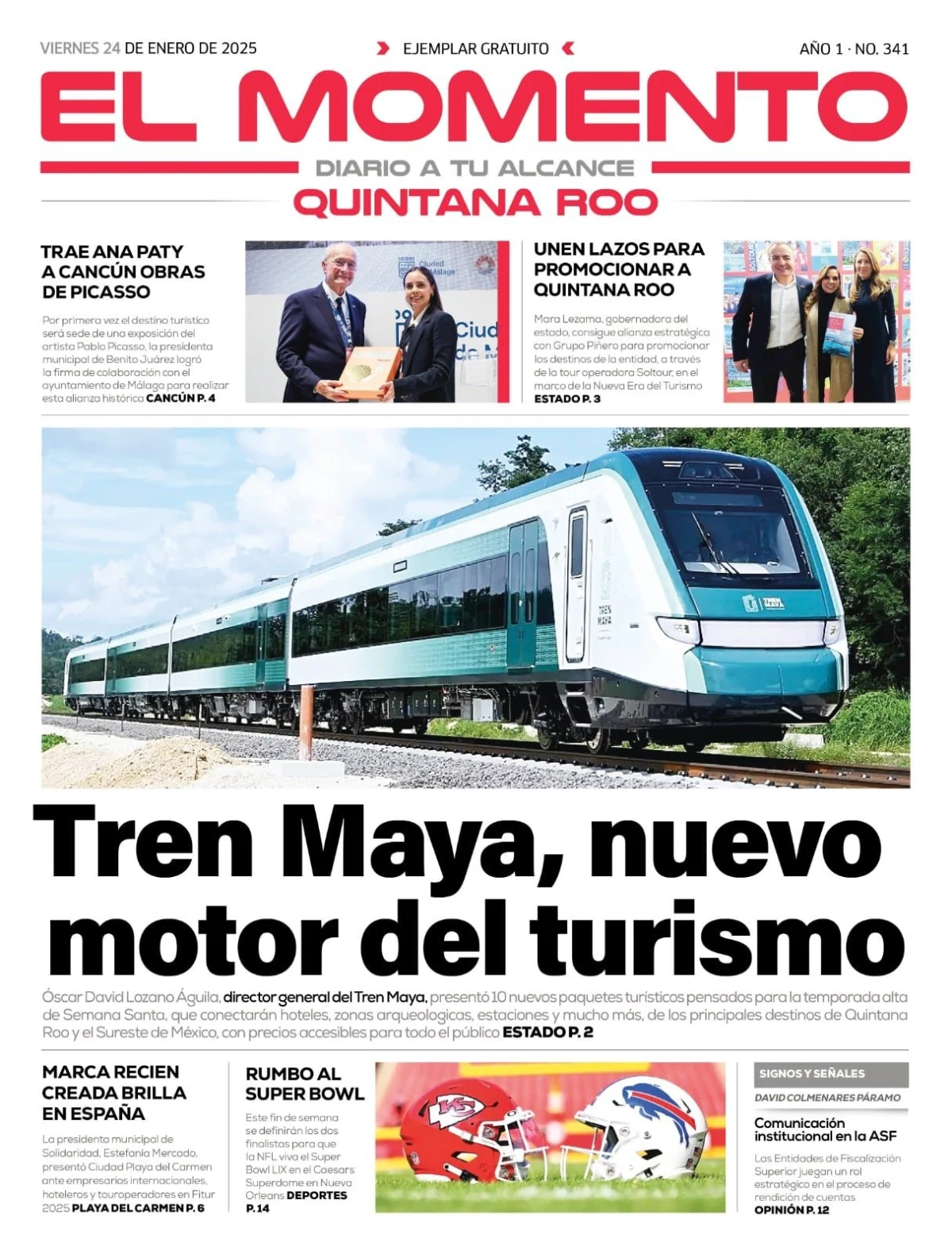 Portada de El Momento Quintana Roo del viernes, 24 de enero de 2025