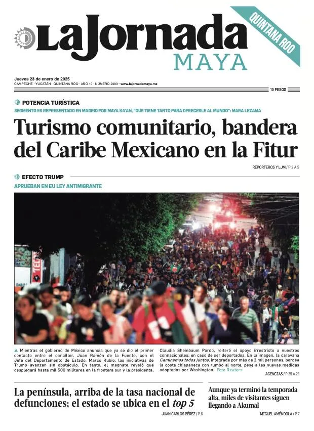 Portada de La Jornada Maya Quintana Roo del jueves, 23 de enero de 2025