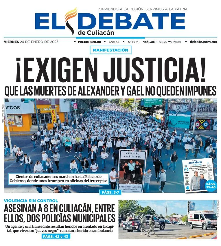 Portada de El Debate de Culiacán del viernes, 24 de enero de 2025
