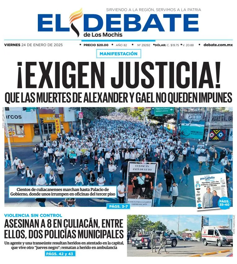 Portada de El Debate de los Mochis del viernes, 24 de enero de 2025