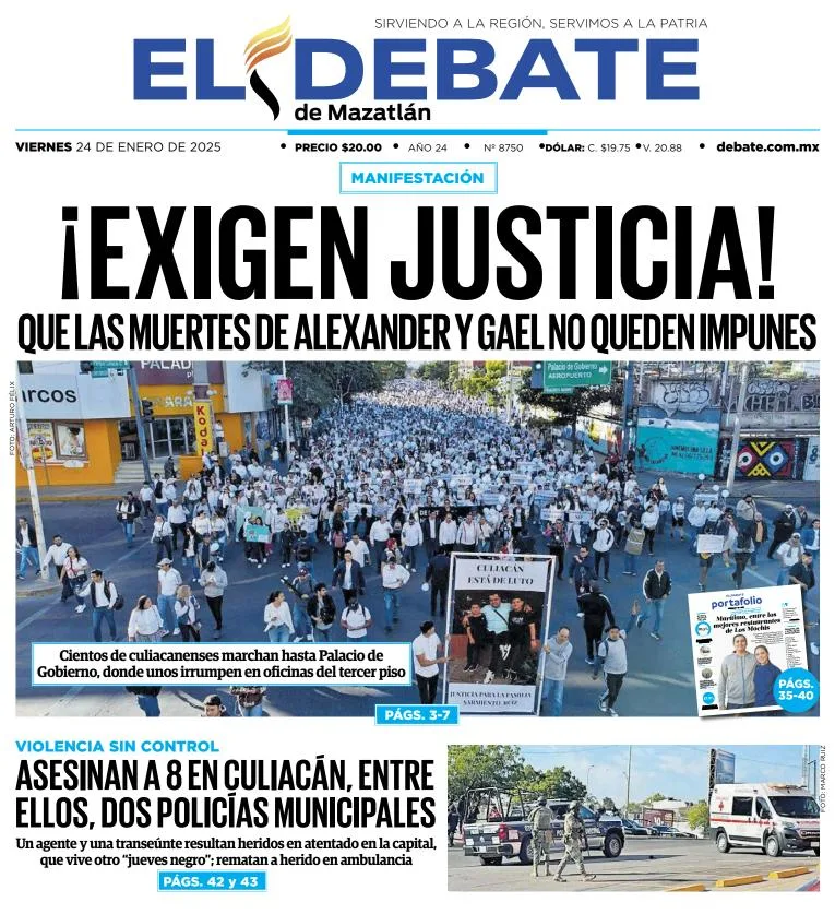 Portada de El Debate de Mazatlán del viernes, 24 de enero de 2025