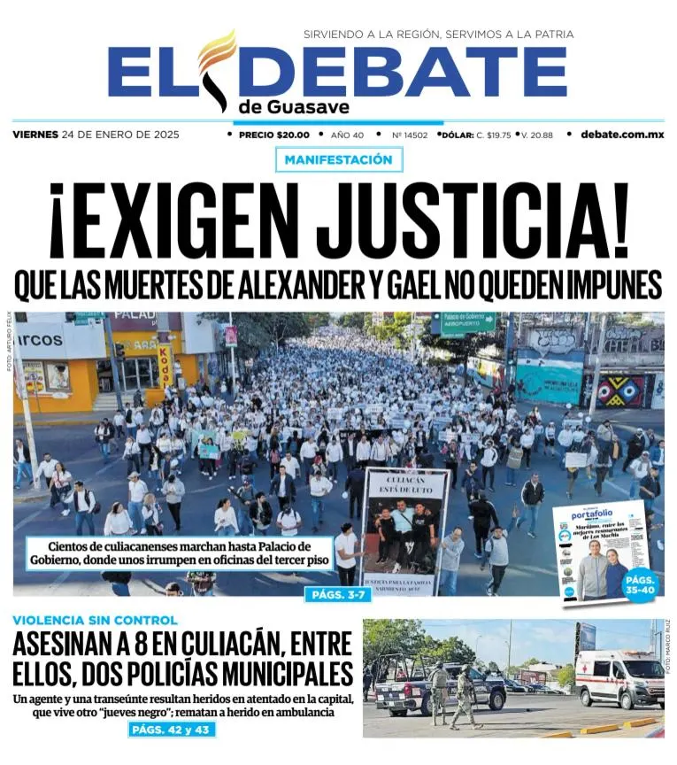 Portada de El Debate de Guasave del viernes, 24 de enero de 2025