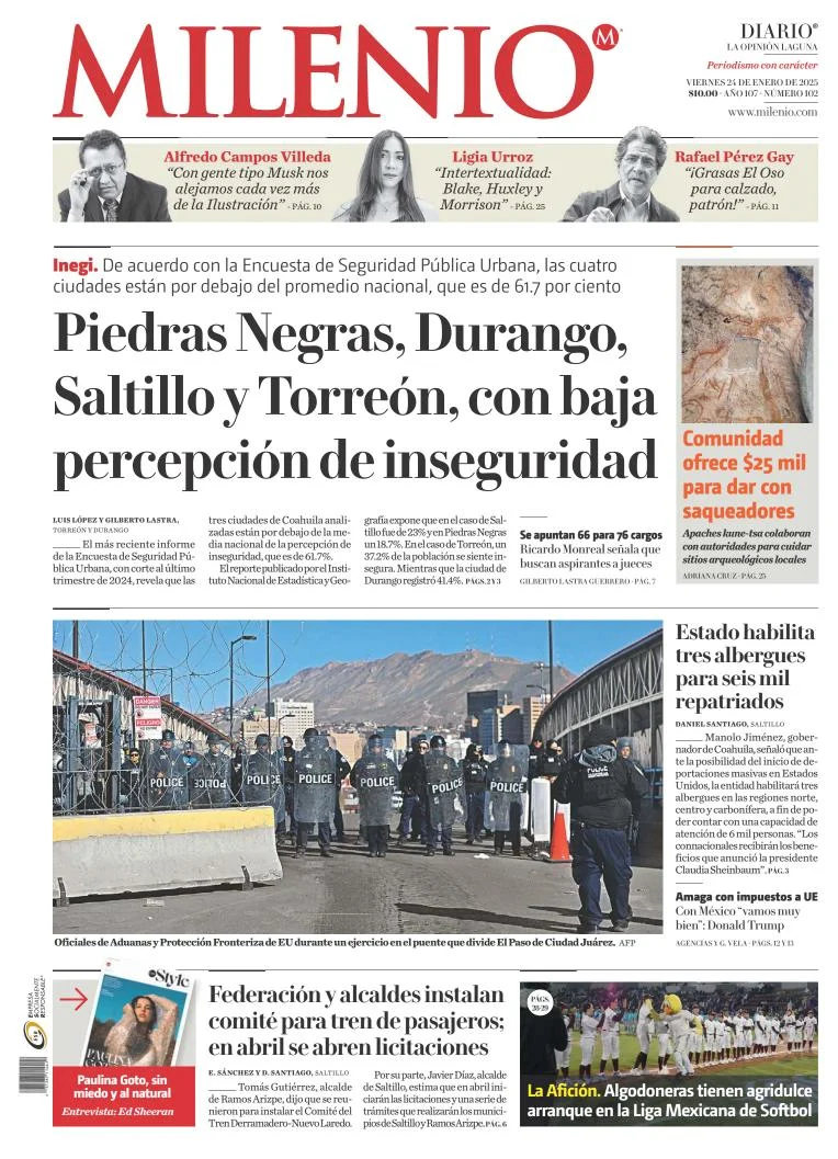 Portada de Milenio Laguna del viernes, 24 de enero de 2025