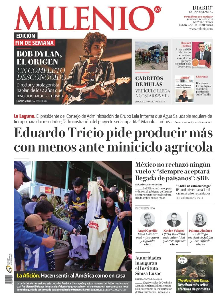 Portada de Milenio Laguna del sábado, 25 de enero de 2025