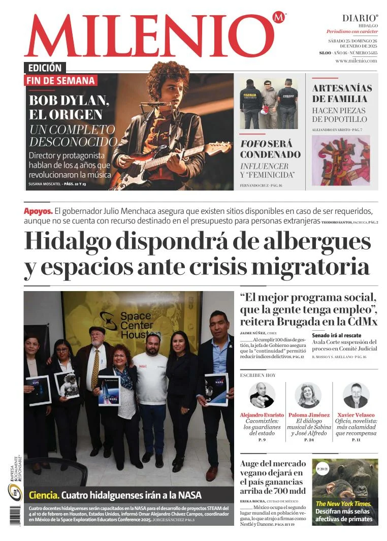 Portada de Milenio Hidalgo del sábado, 25 de enero de 2025