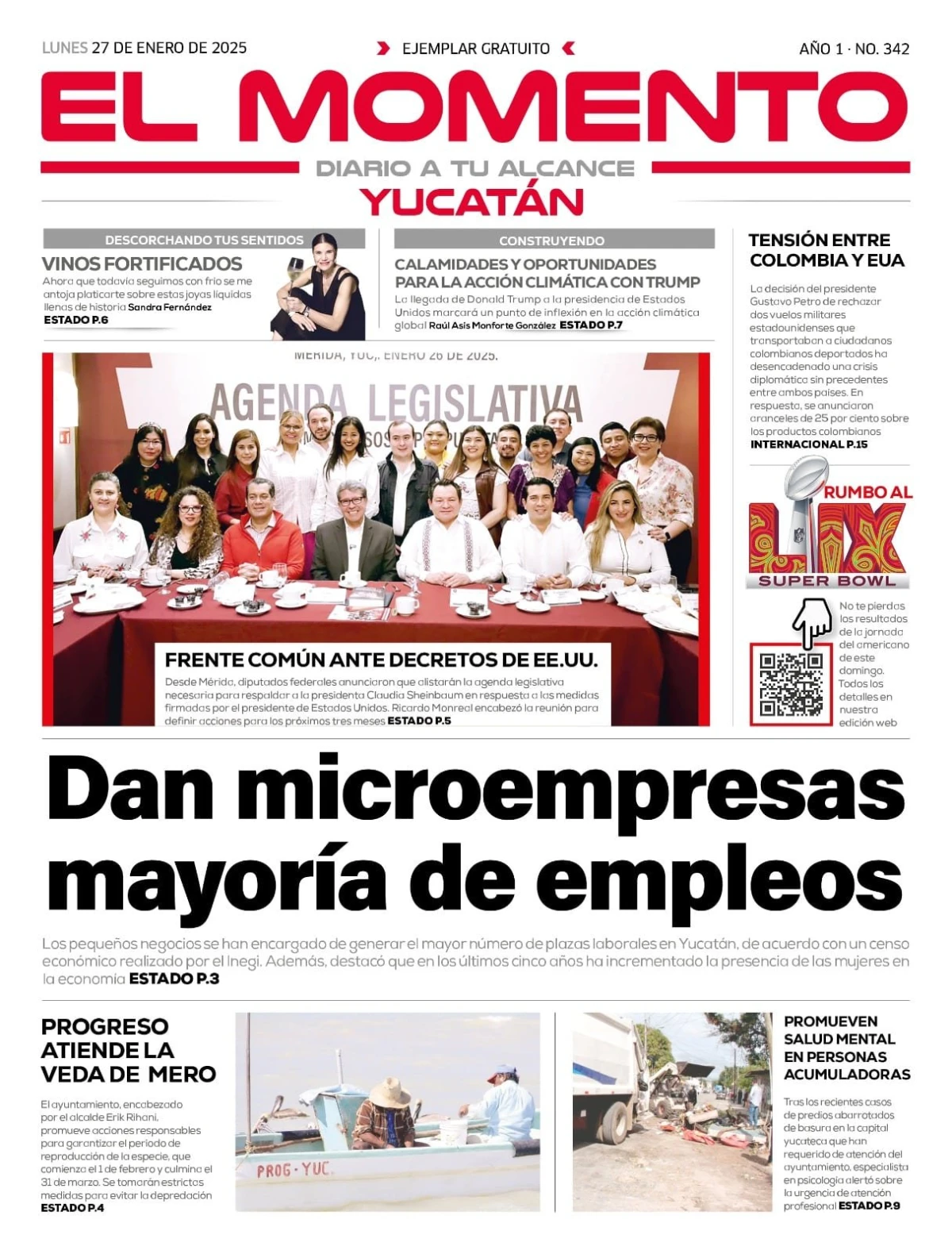 Portada de El Momento Yucatan del lunes, 27 de enero de 2025