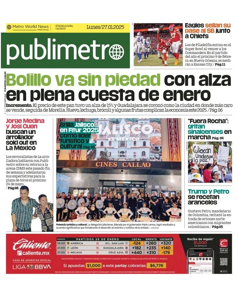 Portada de Publimetro Guadalajara del lunes, 27 de enero de 2025