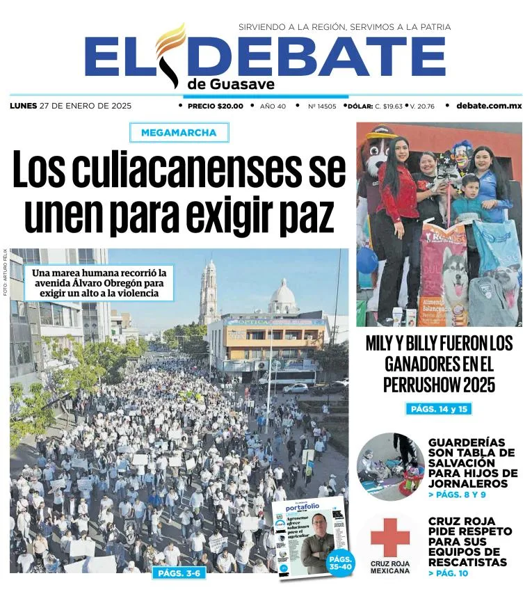 Portada de El Debate de Guasave del lunes, 27 de enero de 2025