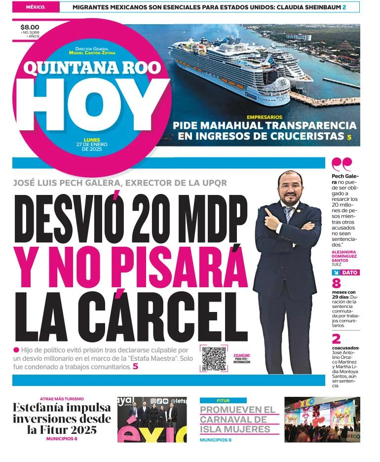 Portada de Quintana Roo Hoy del lunes, 27 de enero de 2025