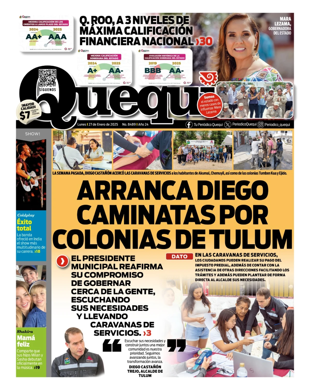 Portada de Quequi del lunes, 27 de enero de 2025