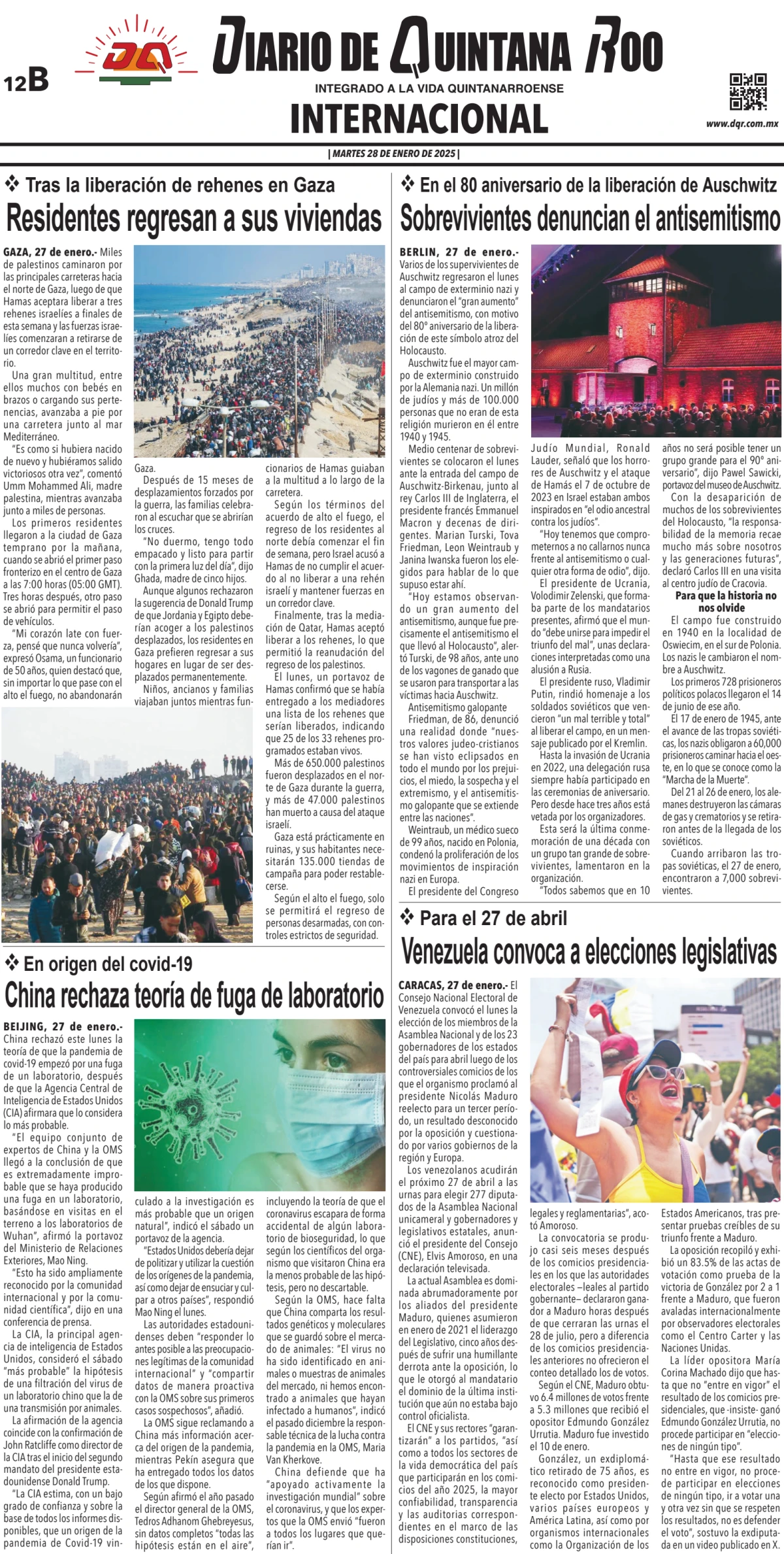 Portada de Diario de Quintana Roo (contra Portada)