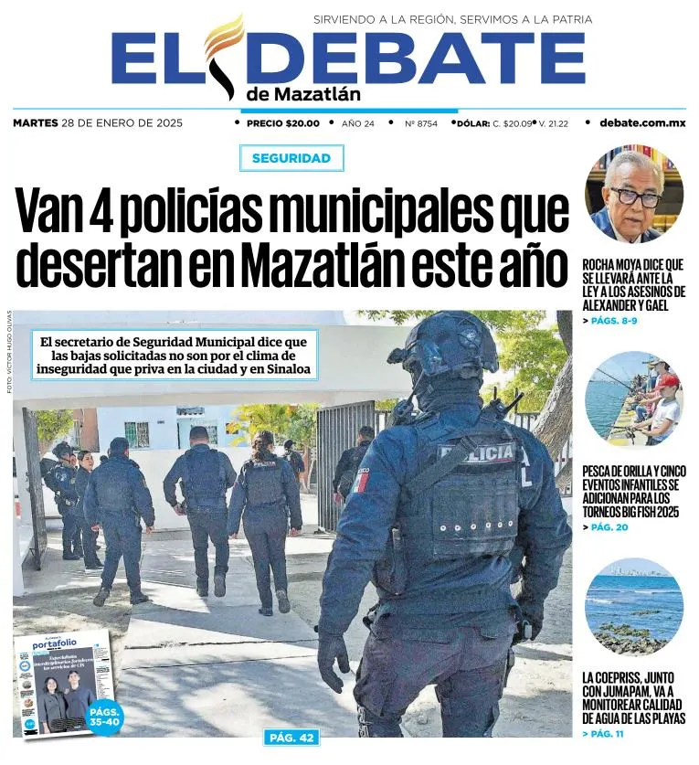 Portada de El Debate de Mazatlán del martes, 28 de enero de 2025