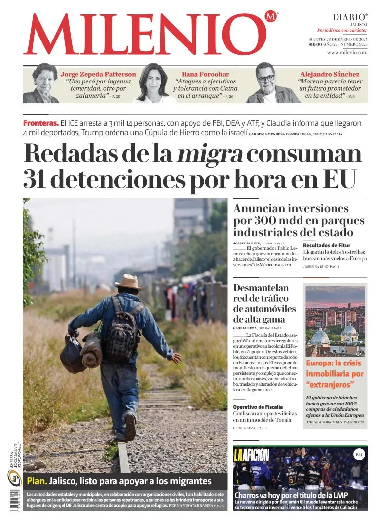 Portada de Milenio Jalisco del martes, 28 de enero de 2025