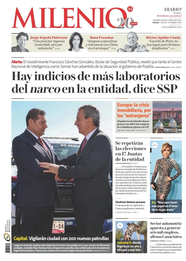 Portada de Milenio Puebla del martes, 28 de enero de 2025