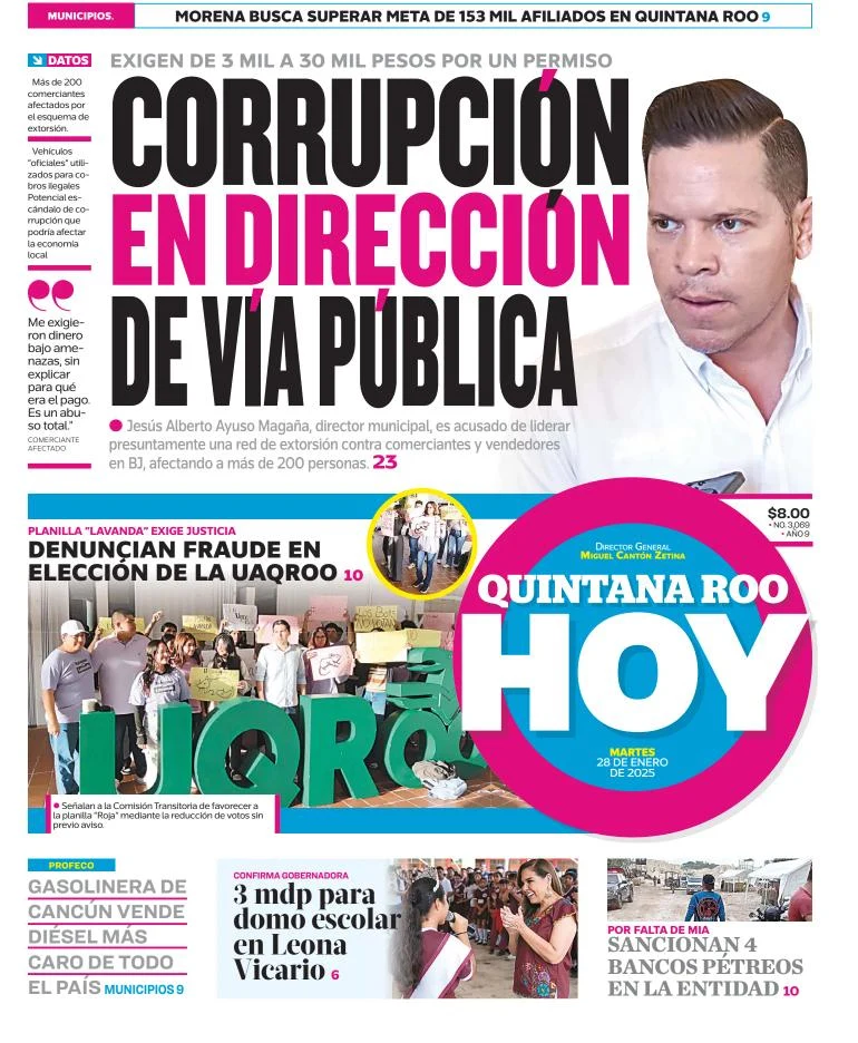 Portada de Quintana Roo Hoy del martes, 28 de enero de 2025