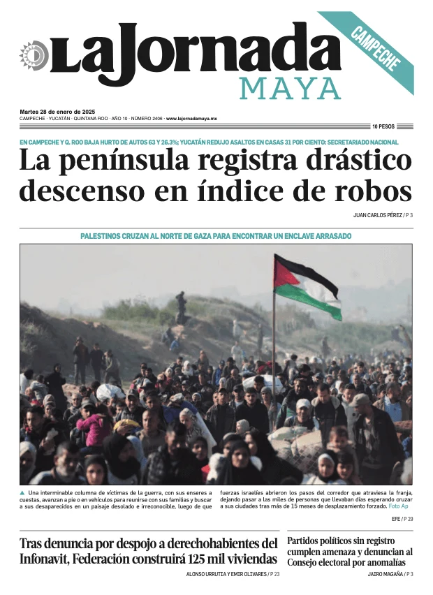 Portada de La Jornada Maya Campeche del martes, 28 de enero de 2025