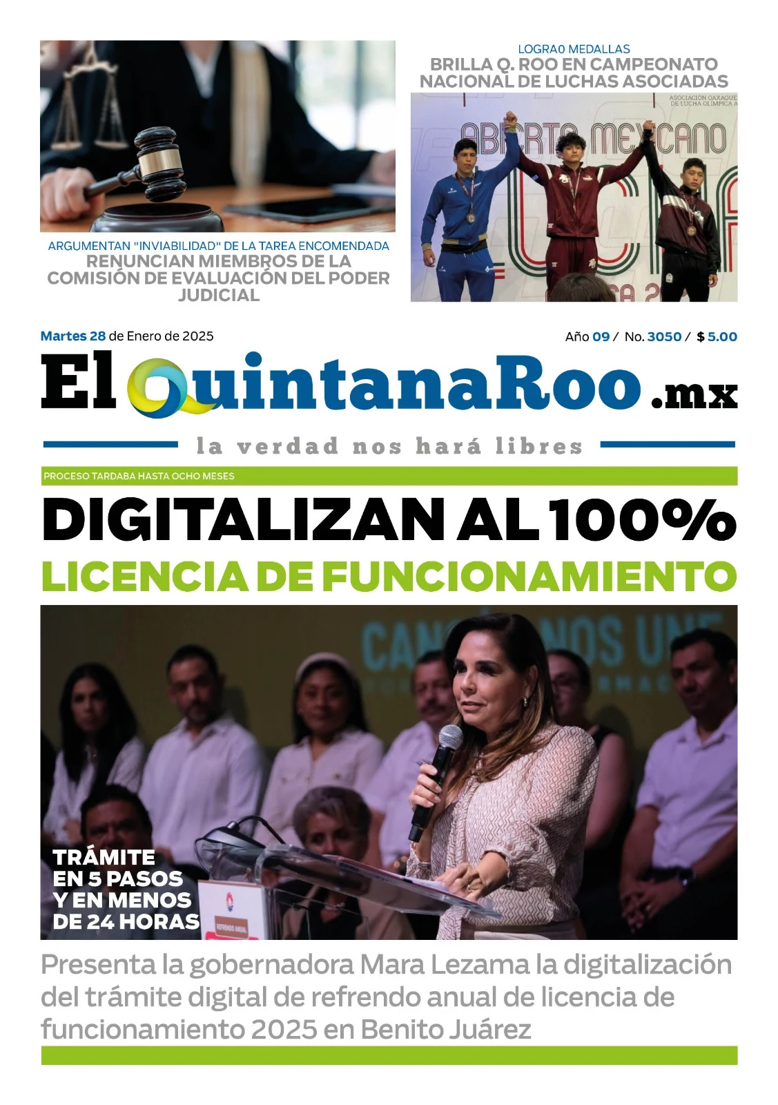 Portada de El Quintana Roo (portada) del martes, 28 de enero de 2025