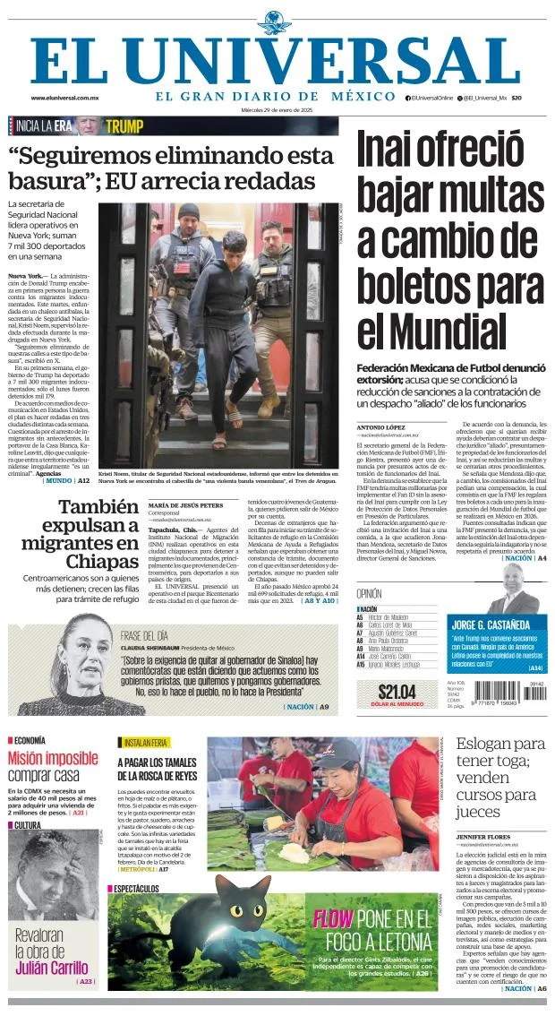 Portada de El Universal