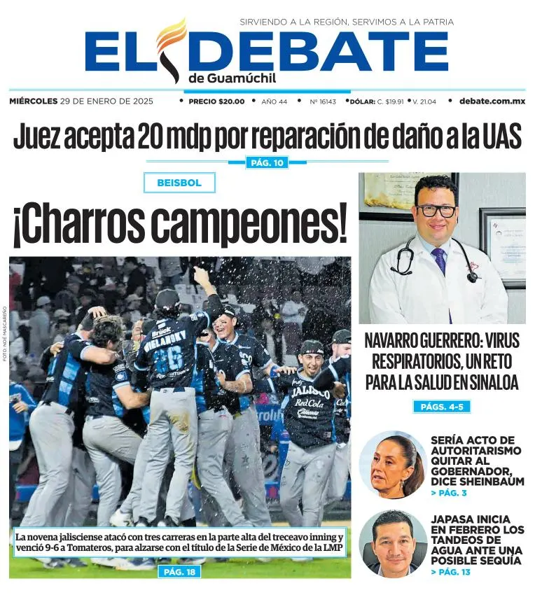 Portada de El Debate de Guamúchil del miércoles, 29 de enero de 2025
