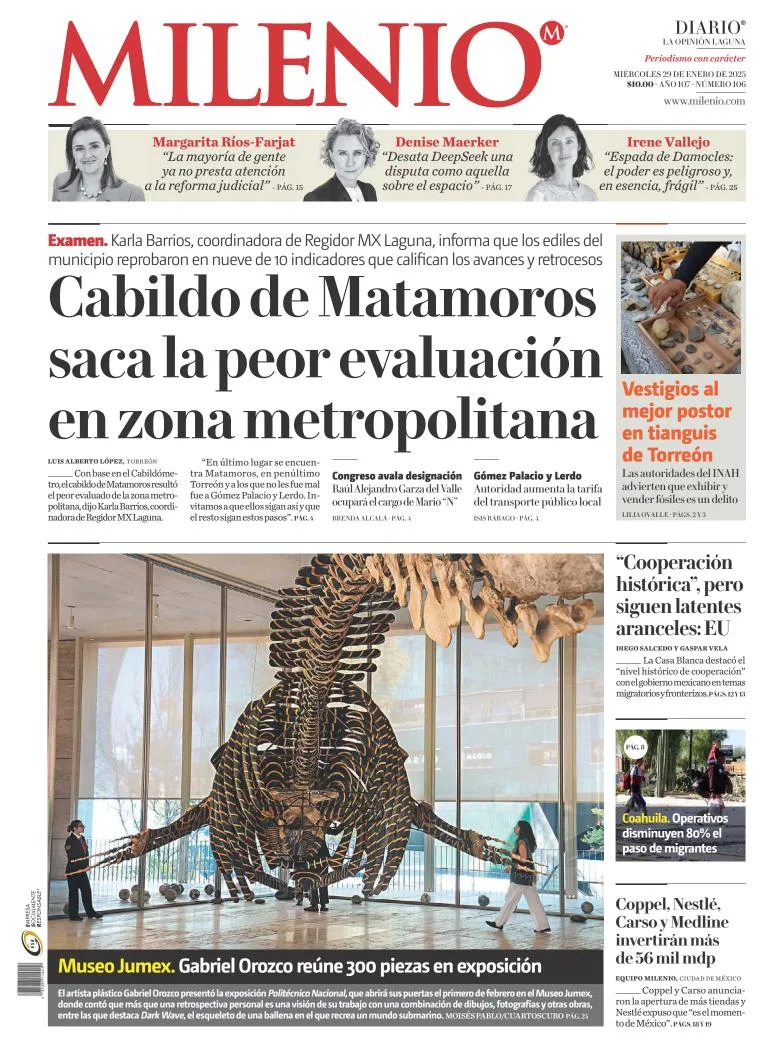 Portada de Milenio Laguna del miércoles, 29 de enero de 2025