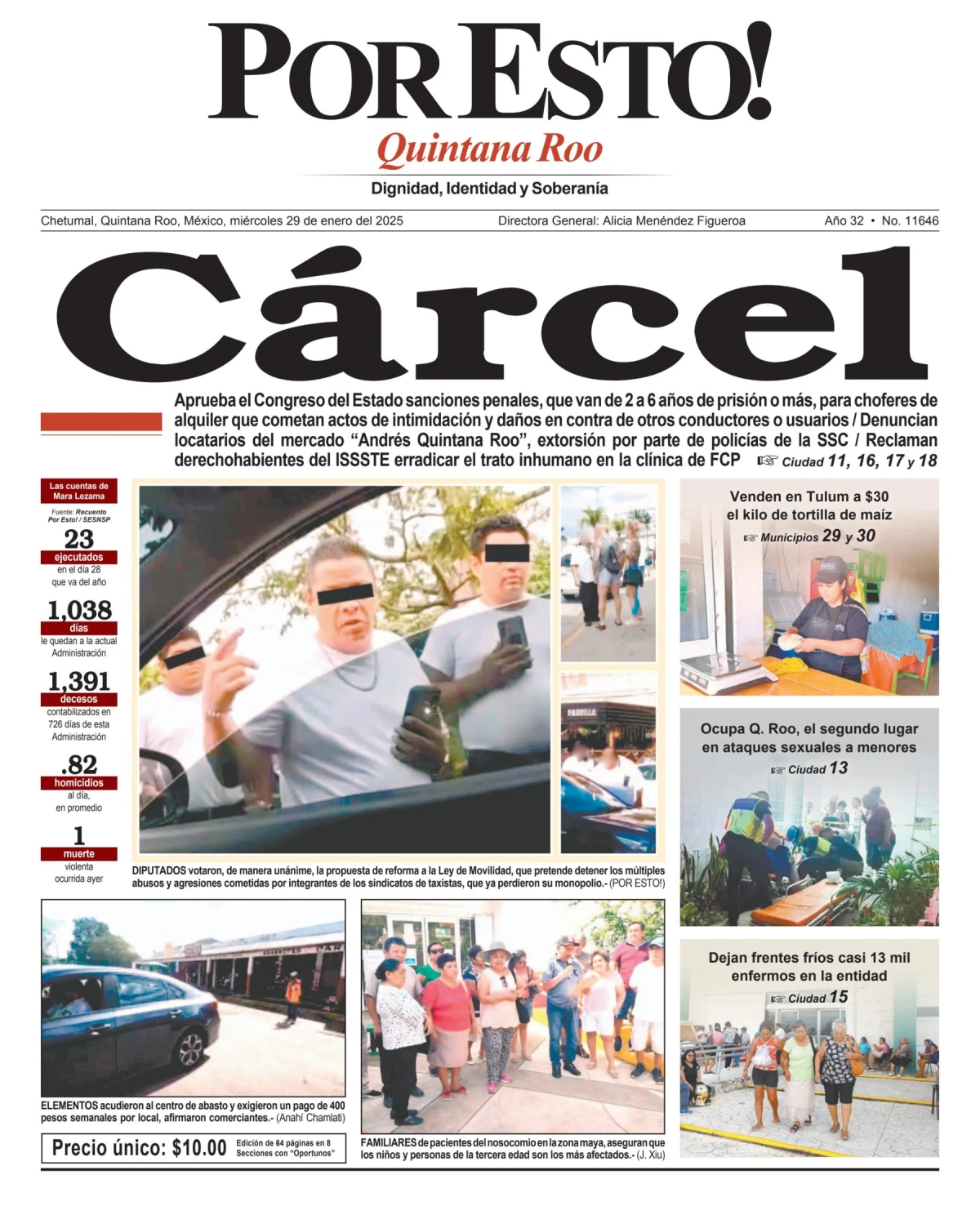 Portada de Por Esto (quintana Roo Chetumal) del miércoles, 29 de enero de 2025