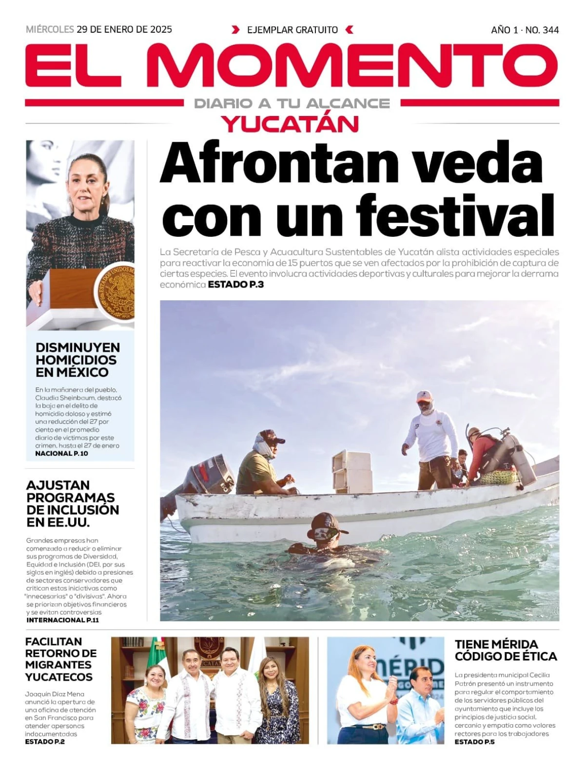Portada de El Momento Yucatan del miércoles, 29 de enero de 2025