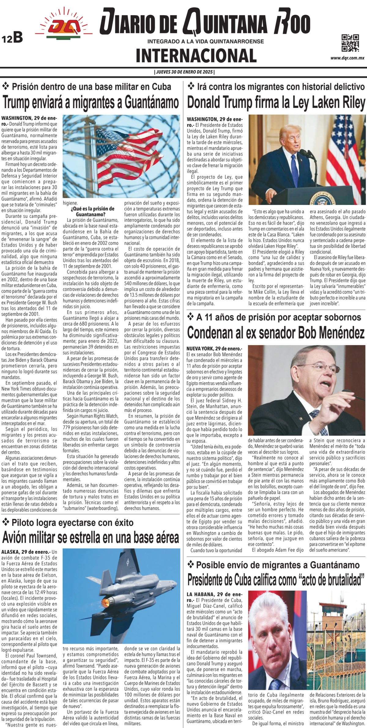 Portada de Diario de Quintana Roo (contra Portada)