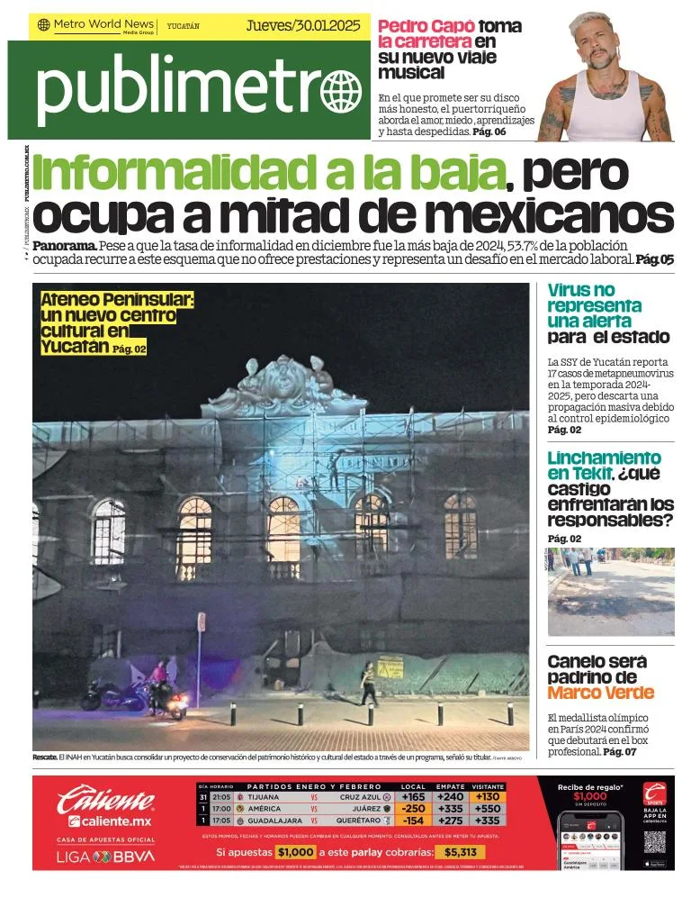 Portada de Publimetro Mérida del jueves, 30 de enero de 2025
