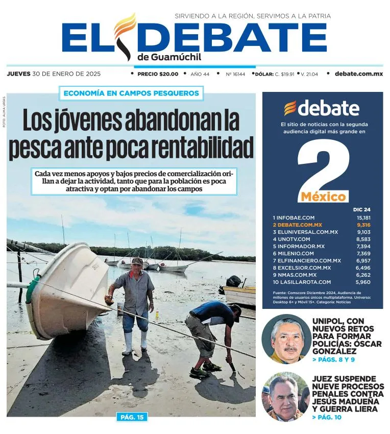 Portada de El Debate de Guamúchil del jueves, 30 de enero de 2025