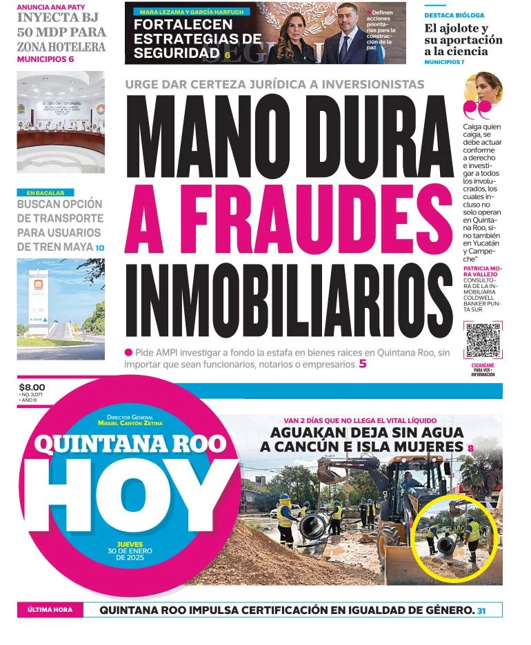 Portada de Quintana Roo Hoy del jueves, 30 de enero de 2025
