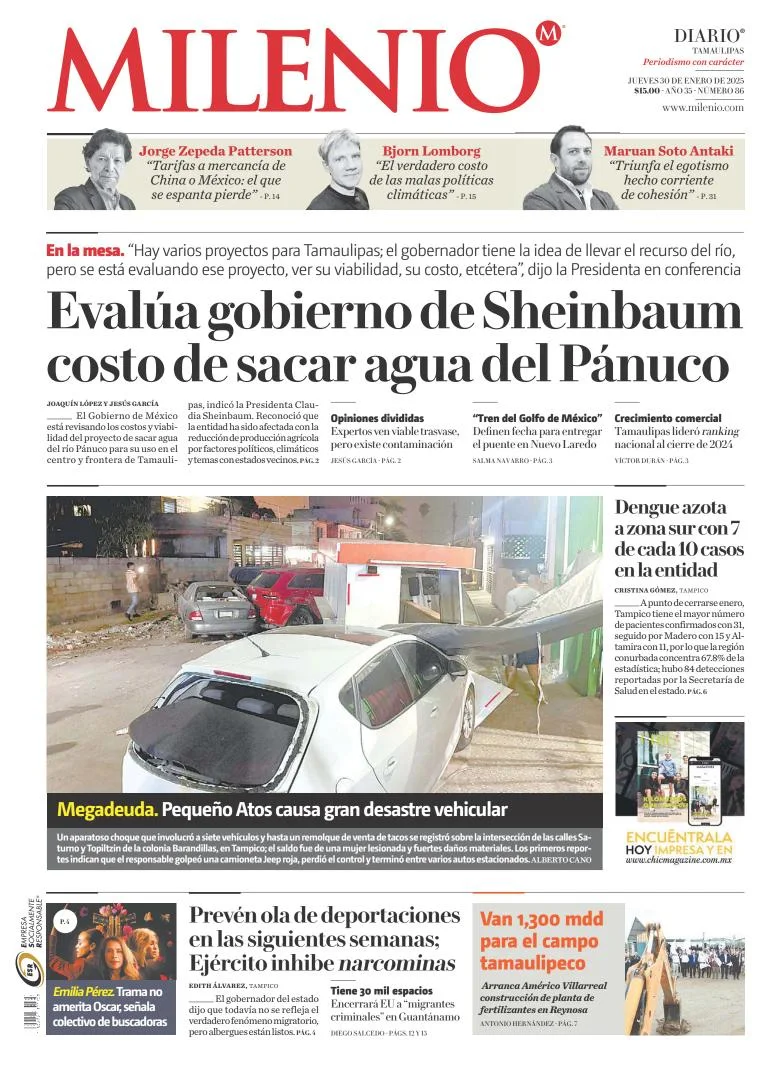 Portada de Milenio Tamaulipas del jueves, 30 de enero de 2025